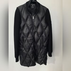BERNARDO BLACK Knit Sleeve Diamond Quilt Puffer Coat Size LARGE